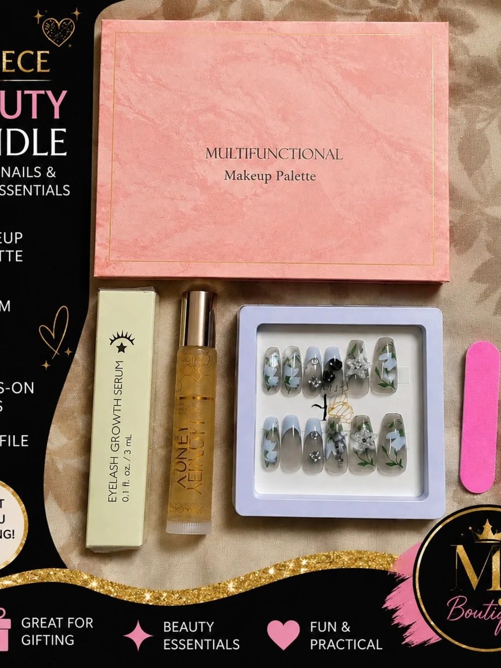 ✨💖 5-PIECE BEAUTY BUNDLE 💖✨5 Piece Beauty Bundle Makeup Palette Press-On Nails